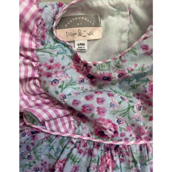 Pastourelle by Pippa & Julie 6-9 Months Baby Girl Floral and Gingham Flutter Sle - Picture 5 of 5